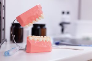 全瓷冠 9 teeth jaw standing on table in orthodontic dentist 84DST69 1